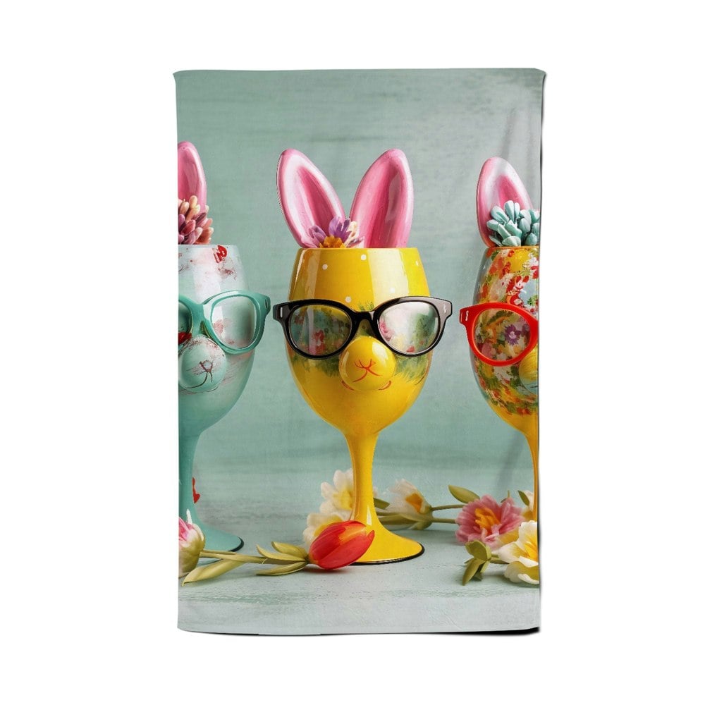 Warren Reed Funky Easter Bunny Glasses Splashart Tea Towel