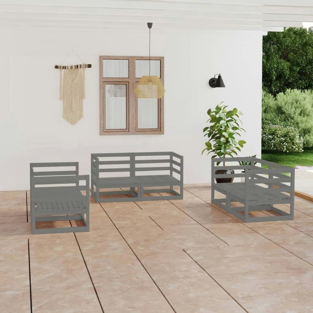Berkfield 6 Piece Garden Lounge Set Grey Solid Pinewood