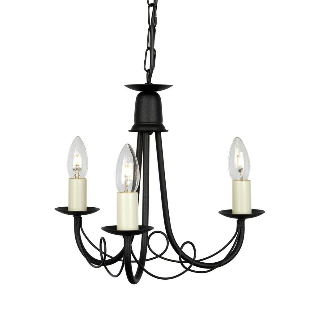 3 Bulb Chandelier Hanging Pendant LIght Black LED E14 60W Bulb Loops