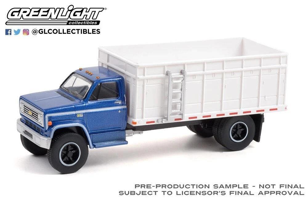 MCSlots 1980 Chevrolet C-70 Grain Truck Blue Poly Cab White Bed 1:64 Greenlight 45130A