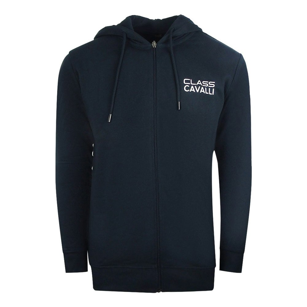 Cavalli Class Reverse Logo Navy Blue Zip Up Hoodie L