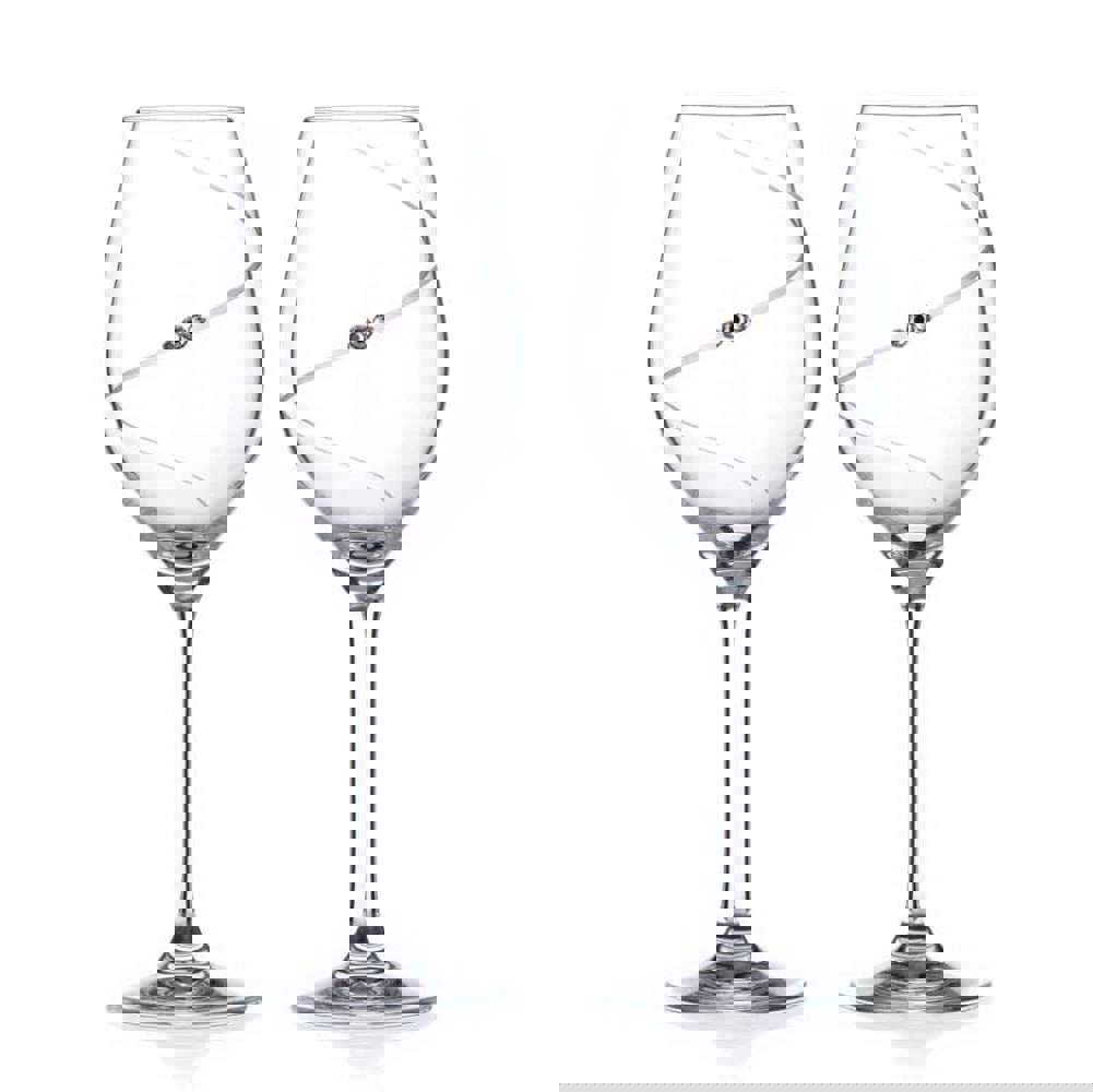 Diamante Silhouette White Wine Glasses Adorned with Swarovski® Crystals - Set of 2