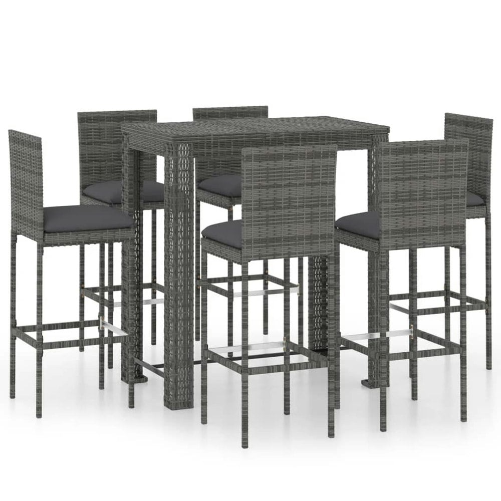 Berkfield 7 Piece Garden Bar Set with Cushions Poly Rattan Grey
