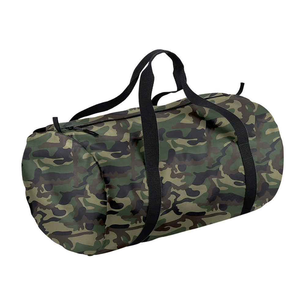 BagBase Packaway Barrel Bag / Duffle Water Resistant Travel Bag (32 Litres) - Jungle Camo/Black