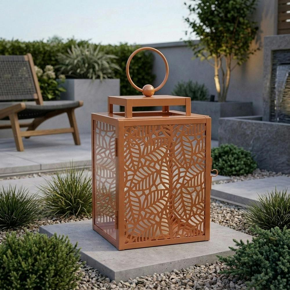 Garden Greatness Soft O Metal and Glass Decorative Lantern