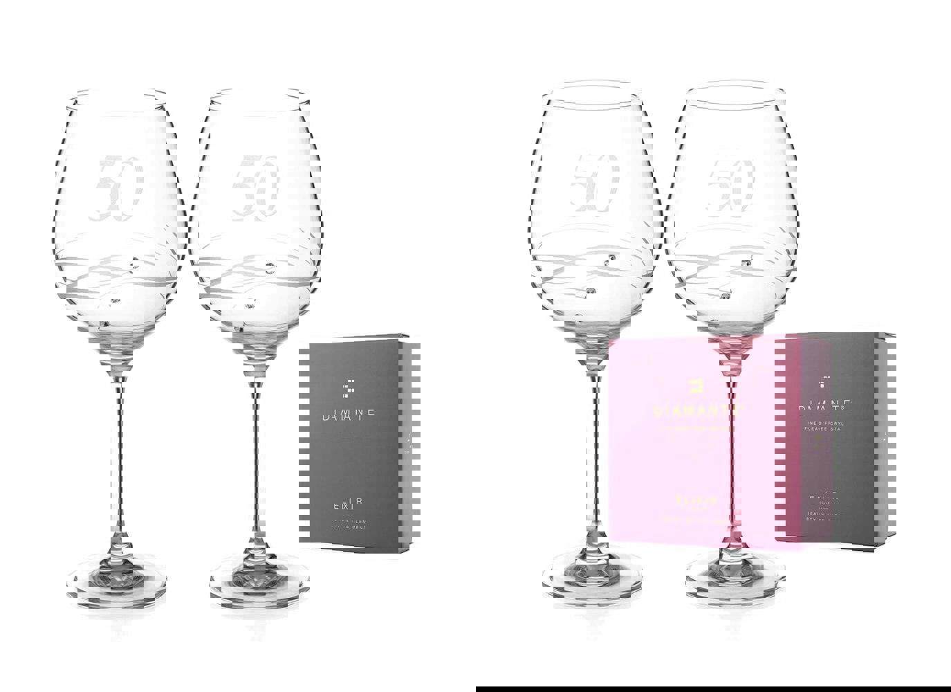 Diamante 50th Birthday Spiral Gin Glasses Adorned with Crystals by Swarovski® Set of 2