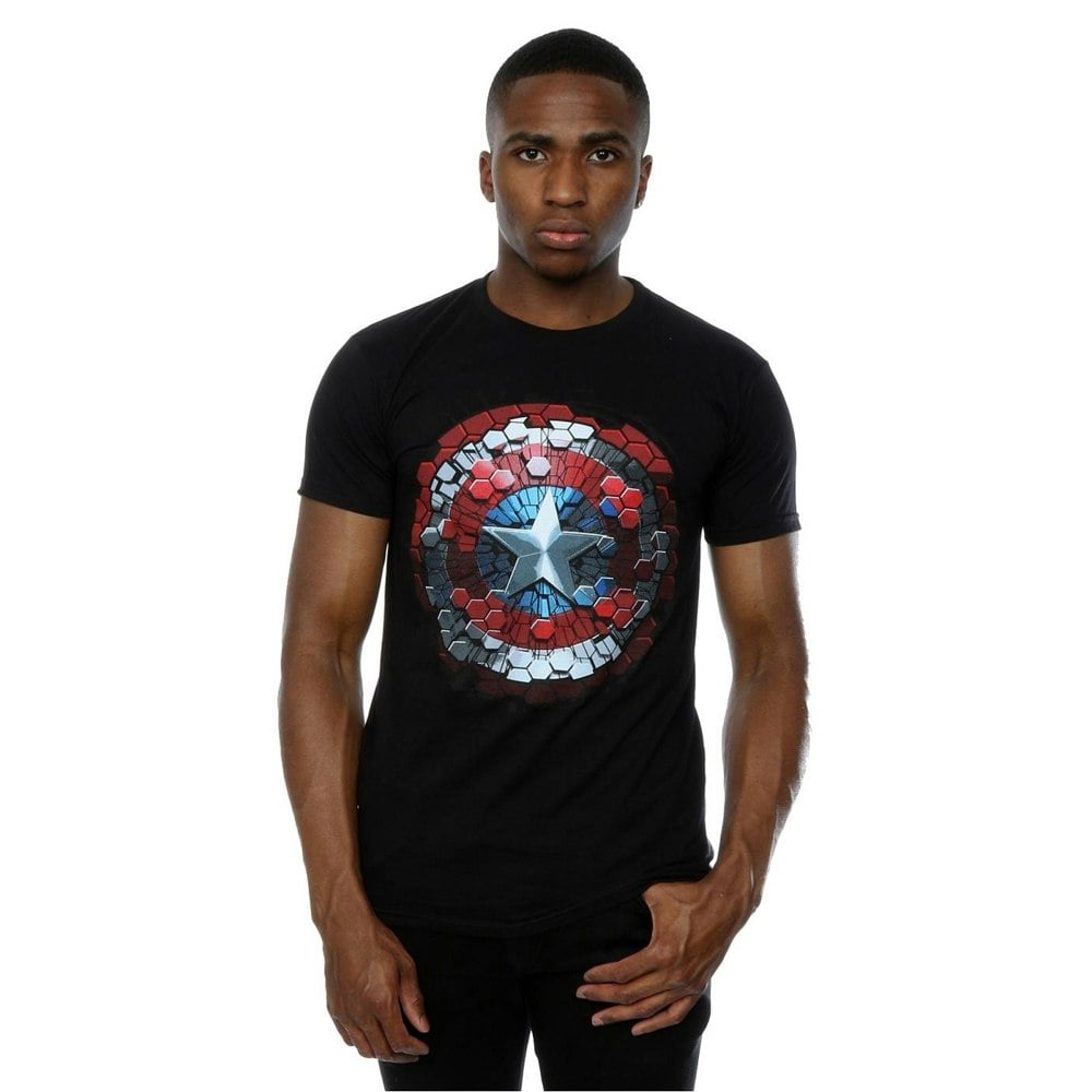 Marvel Mens Captain America Civil War Hex Shield T-Shirt - Black