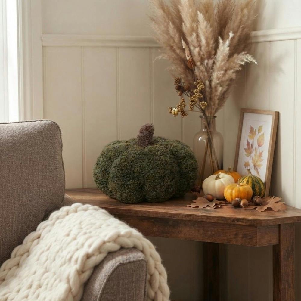 Garden Greatness Green Pumpkin Shaped Decorative Cushion