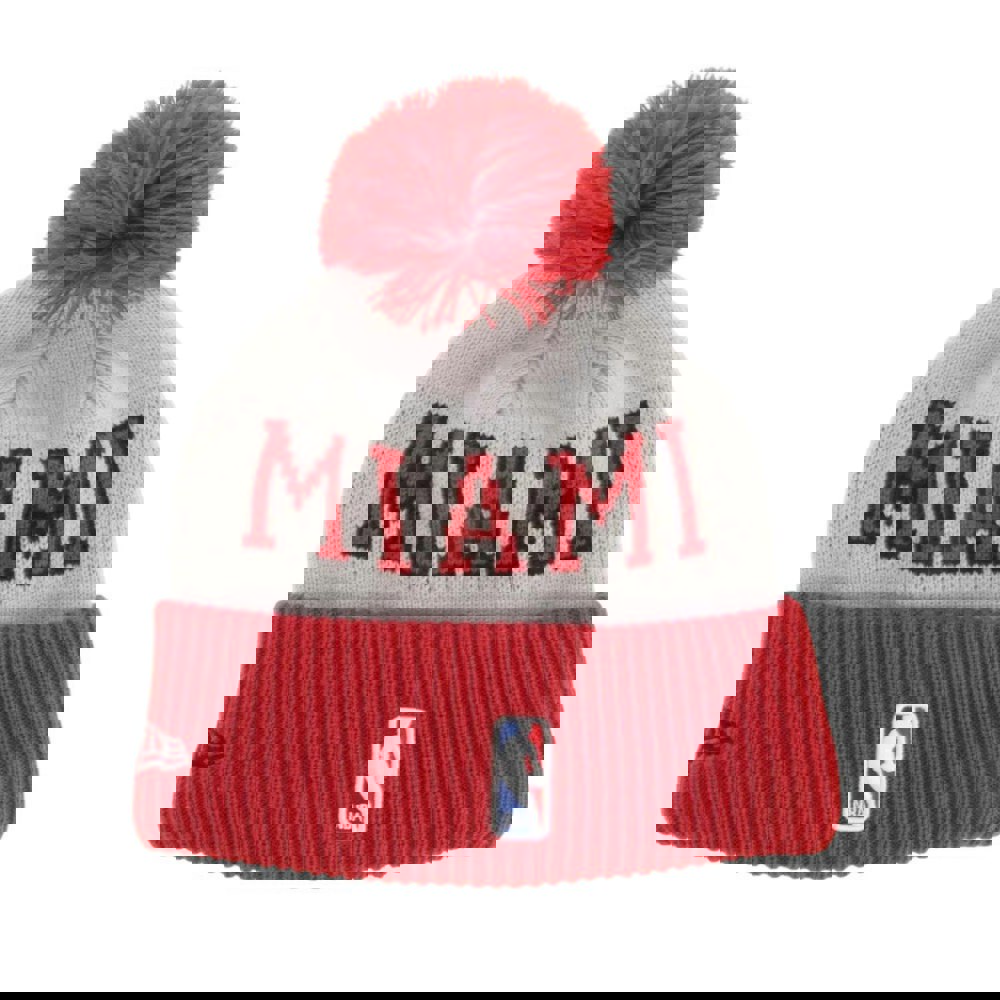 New Era NBA Tip Off 2023 Miami Heat Knitted Bobble Beanie - Red/Grey