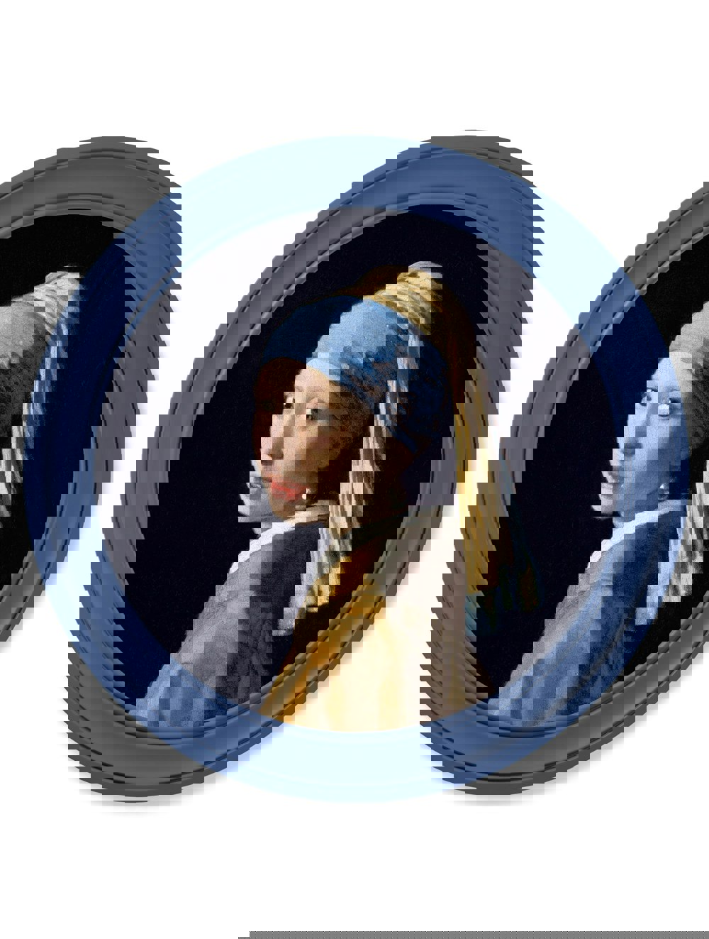 Exceptional Art c.1665 Girl with a Pearl Earring - Round Frame J Vermeer Blue