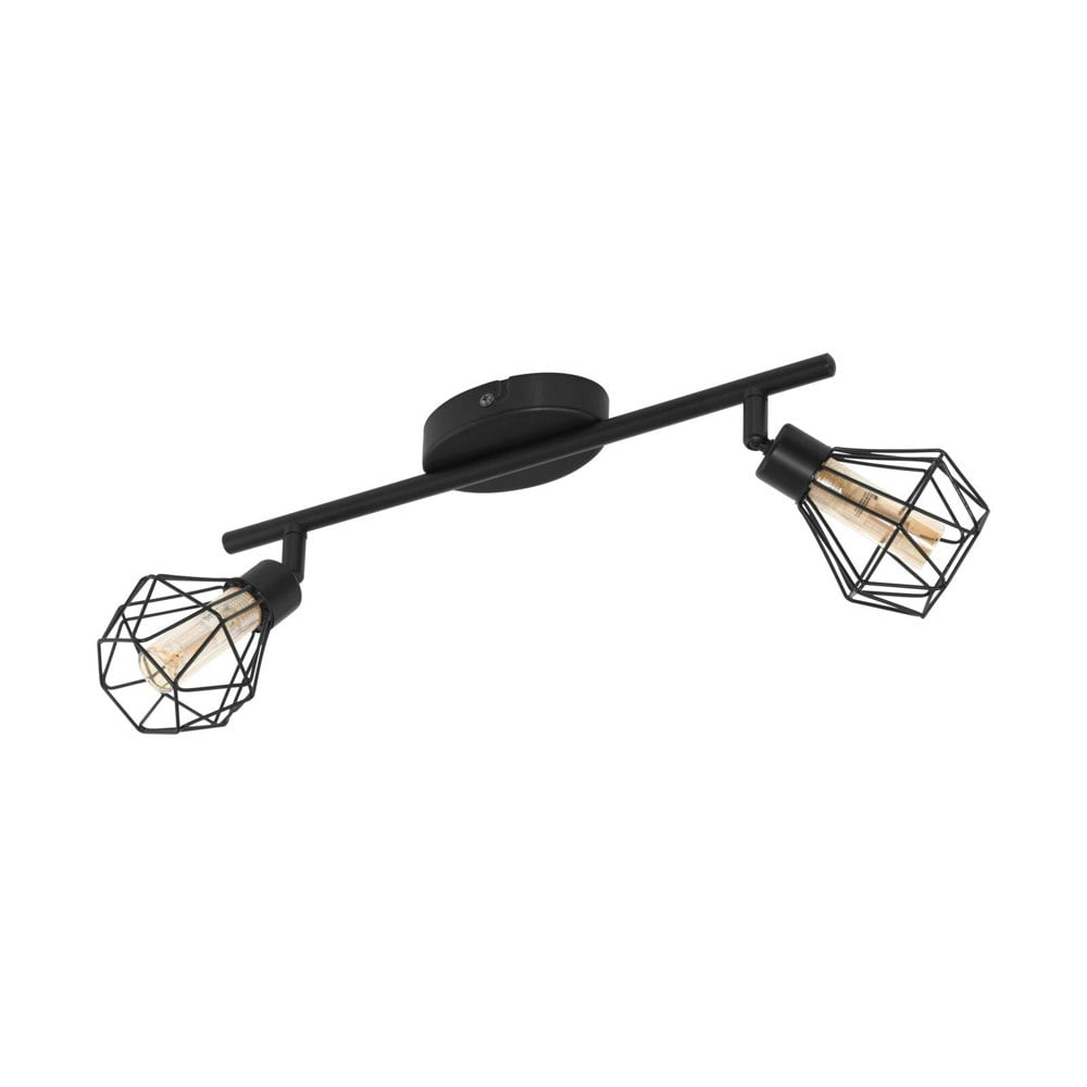 Flush 2 Spot Ceiling Light Colour Black Steel Shade Amber Glass Bulb G9 2x3W Loops