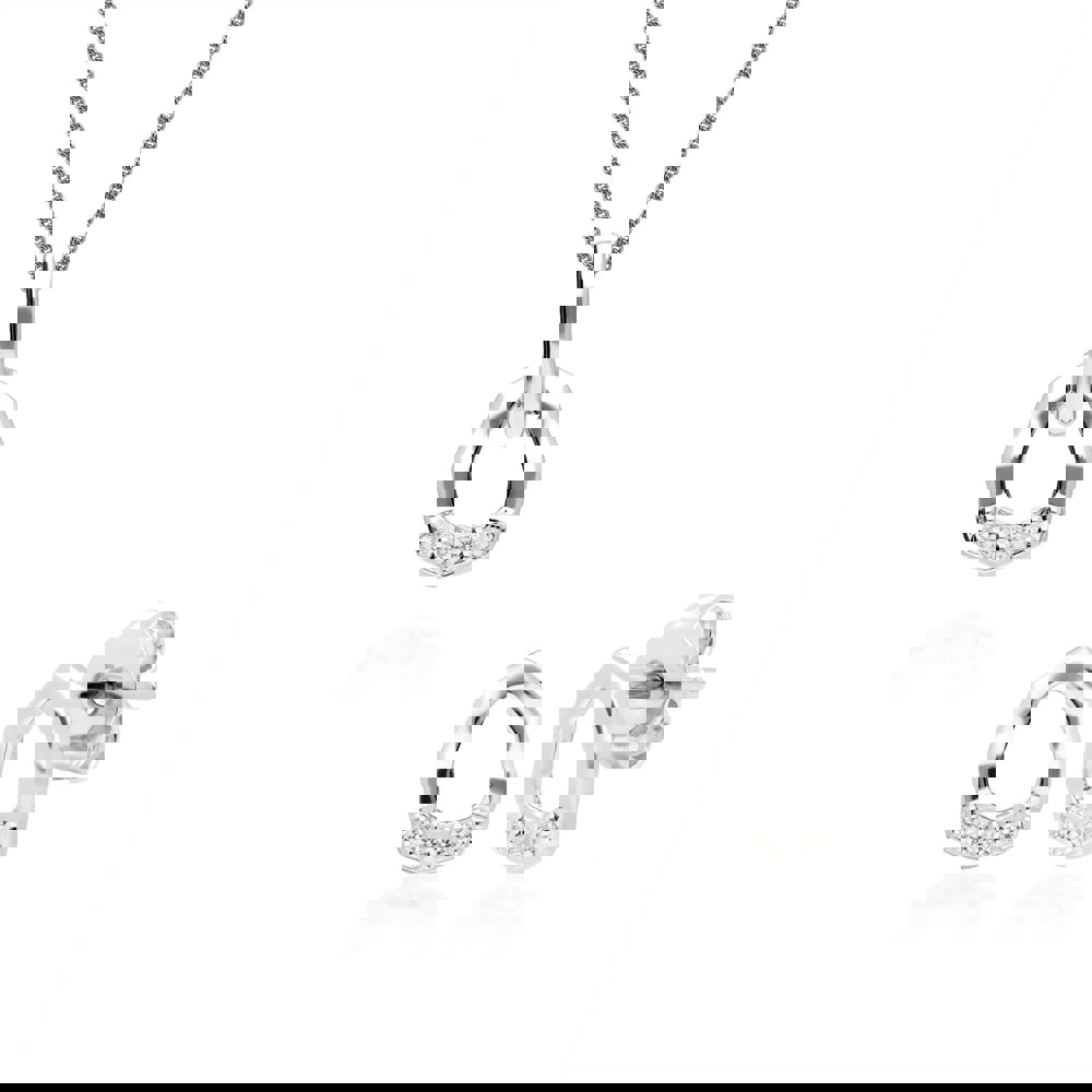 162P0225019-162E0269019 Diamond Pave Asymmetrical Pendant & Earring Set in 9ct White Gold 1