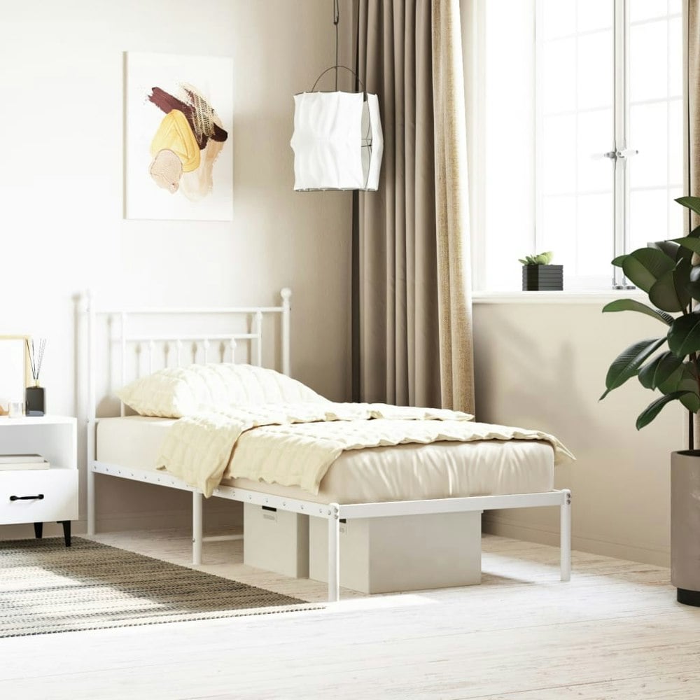 Berkfield Metal Bed Frame with Headboard White 90x200 cm