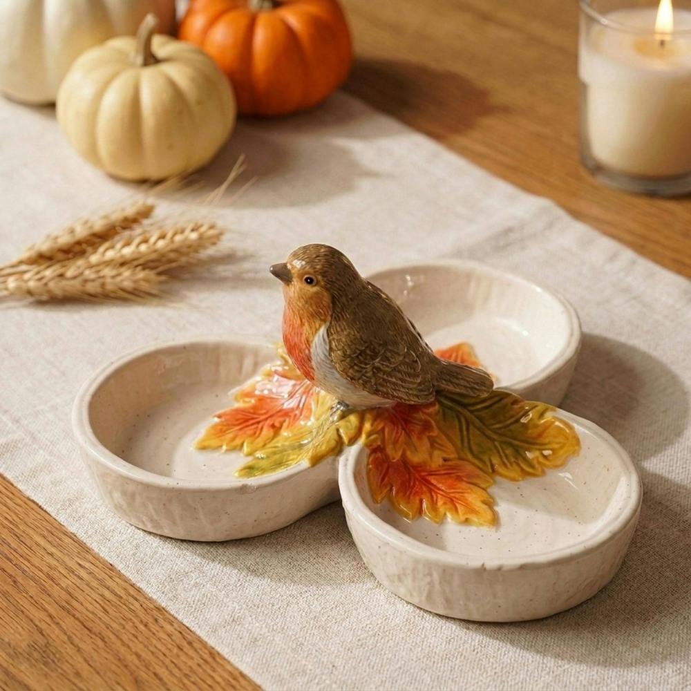 Garden Greatness Rustic Robin Triple Dish Autumn Serving Tray