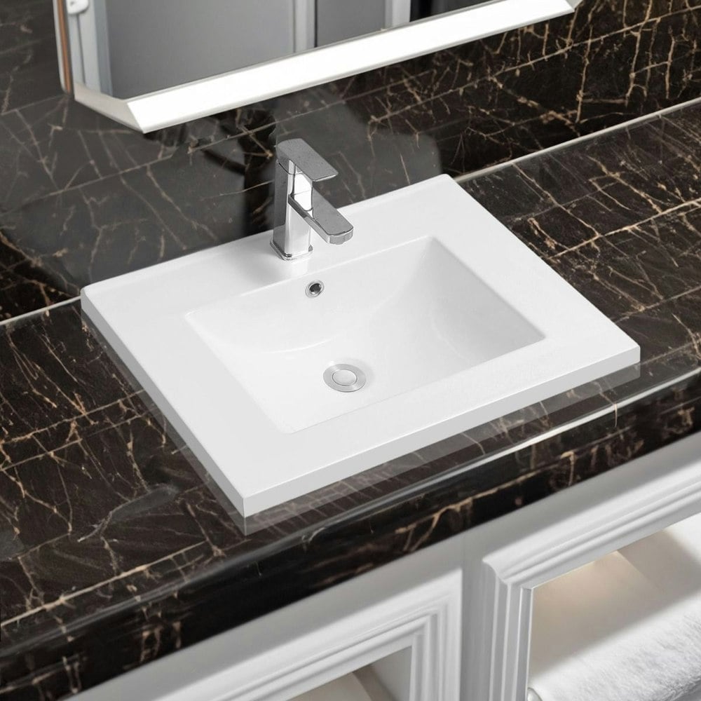 Limoge 5001 Ceramic 61cm Mid-Edge Inset Basin with Scooped Bowl