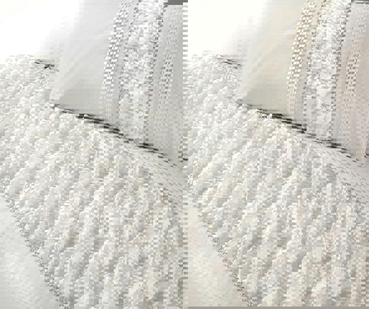 HomeSpace Direct Aurora Crinkle Panel Duvet Cover Set White Bedding
