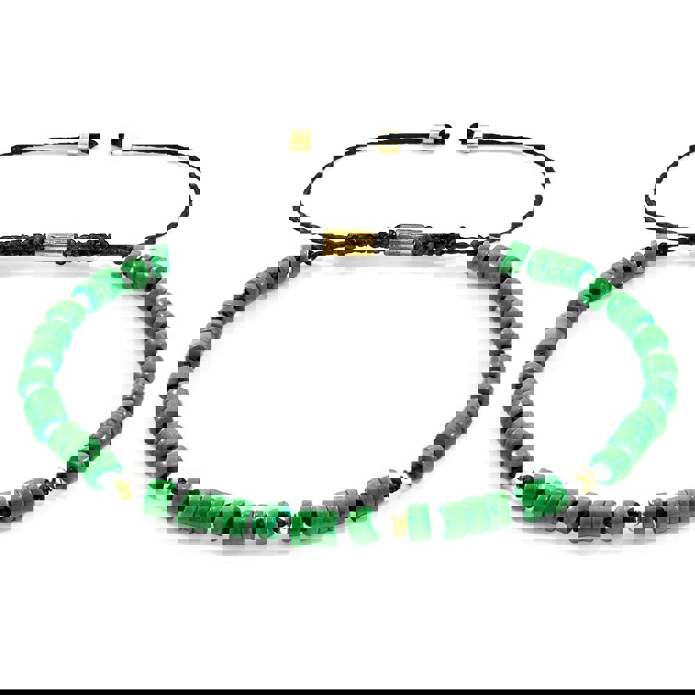 Anchor & Crew Green Turquoise Percy 9ct Yellow Gold and Stone SKINNY Macrame Bracelet
