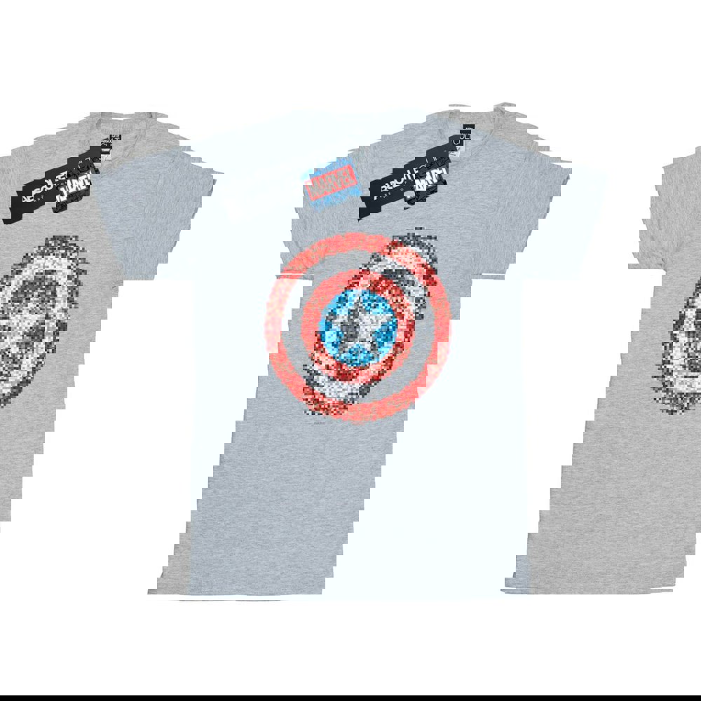 Marvel Womens/Ladies Captain America Pixelated Shield Cotton Boyfriend T-Shirt - Sports Grey