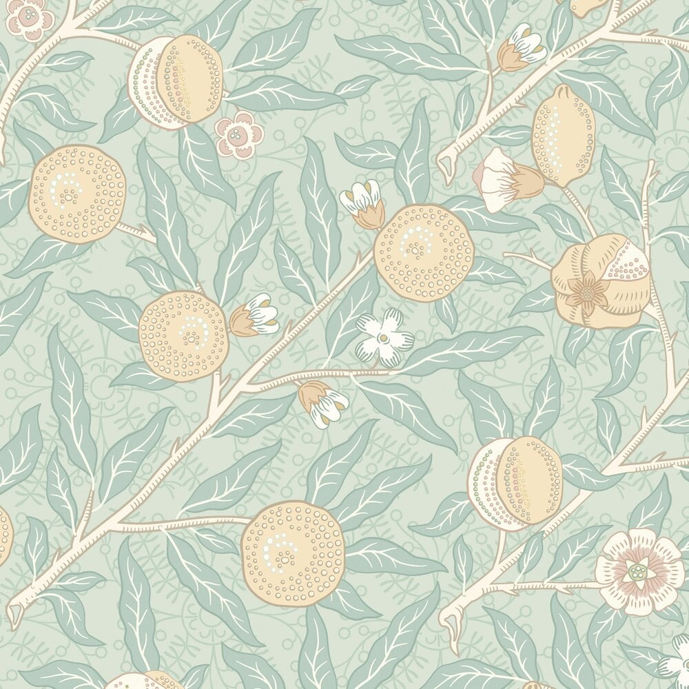 Hoopla Walls Fruit & Foliage - Seafoam & Straw 10m Wallpaper