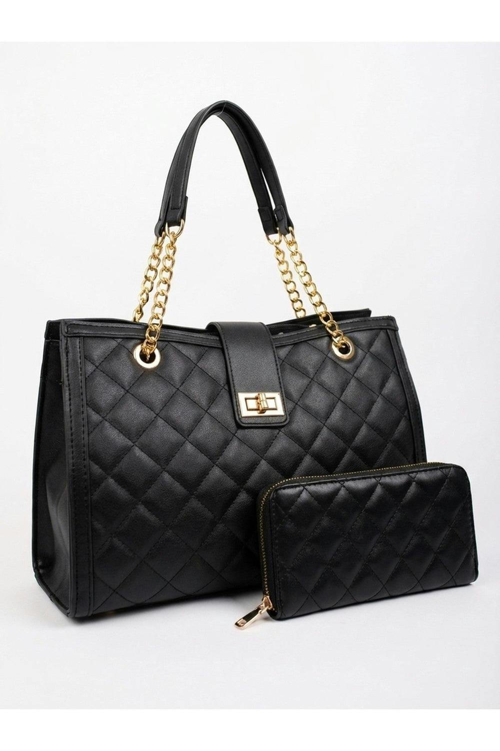 Chloe Quilted Bag & Wallet Set - BLACK