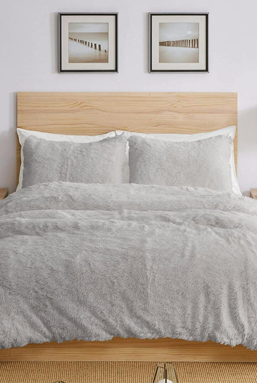 Ezysleep Silver Faux Fur Duvet Cover Set