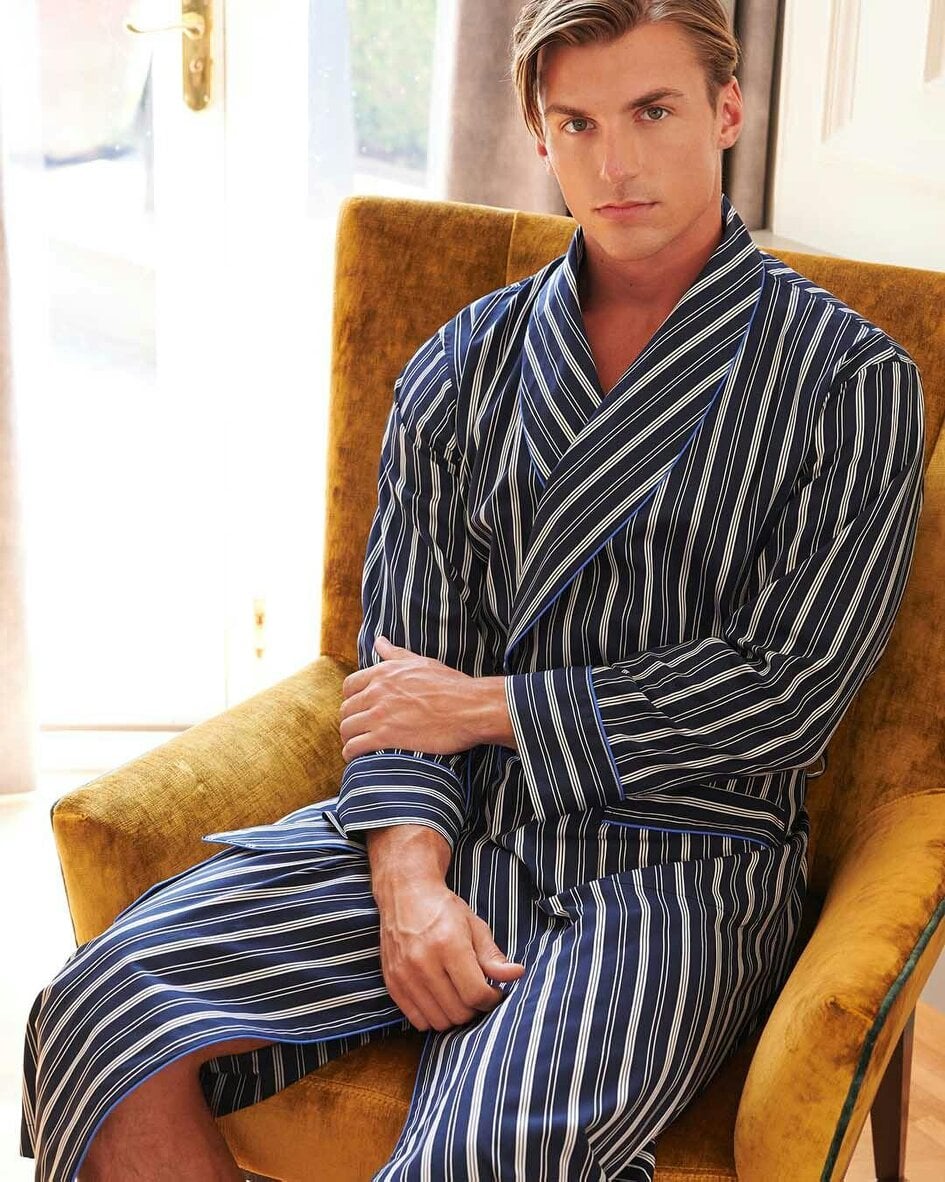 British Boxers Men's Cotton Dressing Gown – Windsor Regimental Satin Stripe