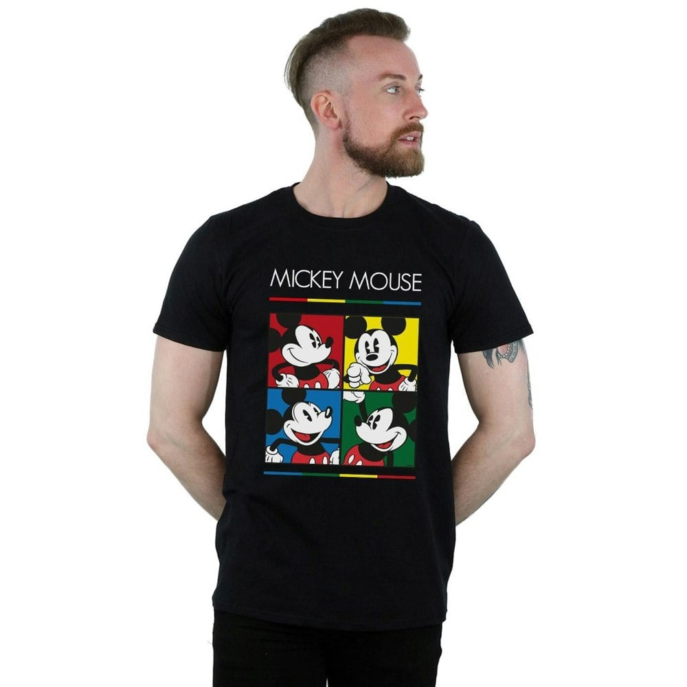 Disney Mens Mickey Mouse Square Colour T-Shirt - Black