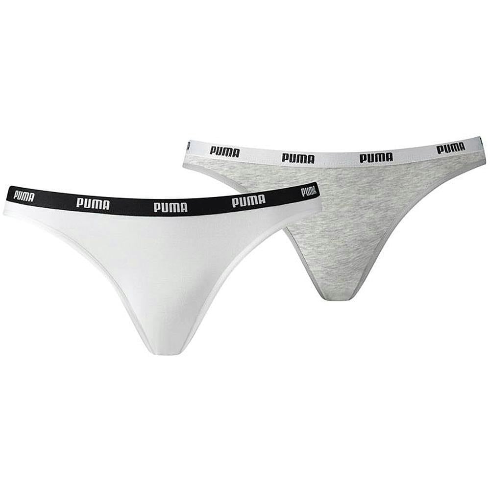 Puma Cotton Modal Stretch 2-Pack Iconic Bikini Brief, White/Grey