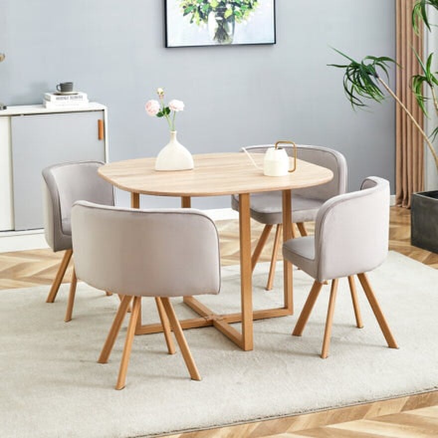 Kosy Koala Space Saving Dining Table with 4 Velvet Chairs Set, Dining Room Furniture