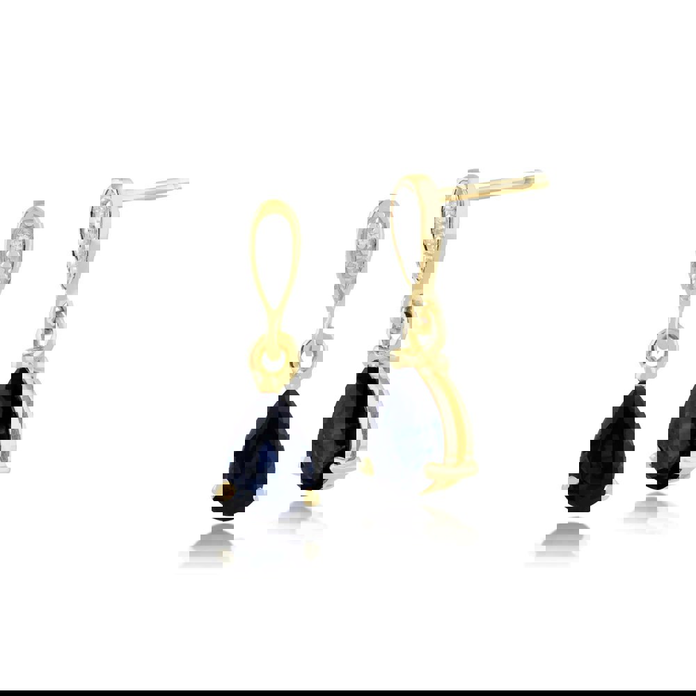 Classic Pear Sapphire & Diamond Drop Earrings in 9ct Yellow Gold