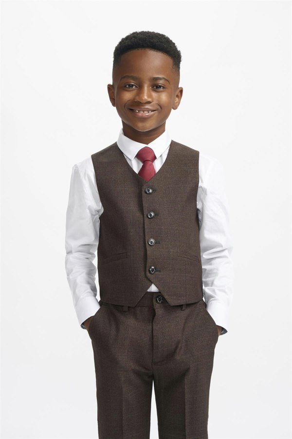 Caridi Brown Boys Waistcoat Front