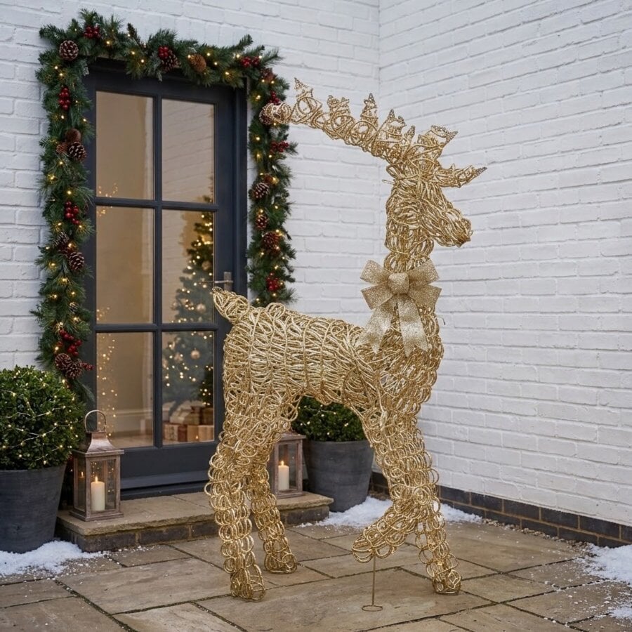 Garden Greatness 6ft Titan Gold Metallic Looped LED Stag