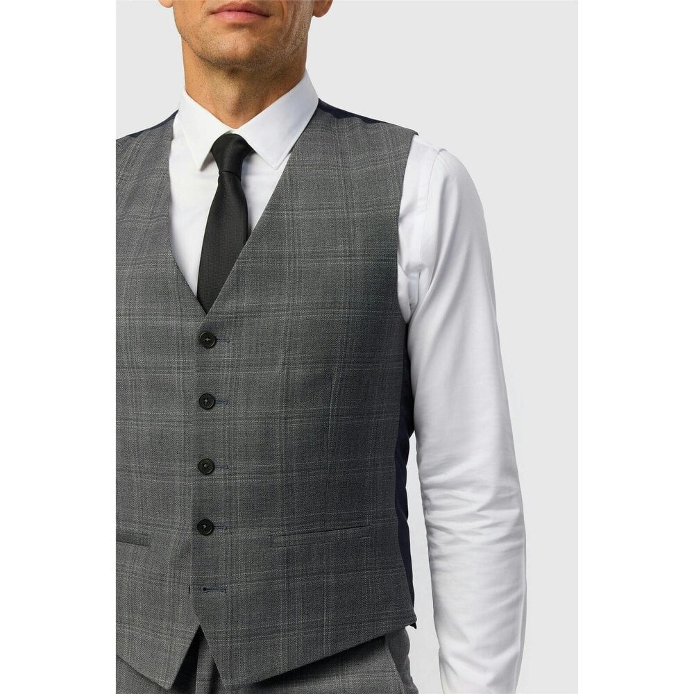 Ted Baker Slim Fit Grey Hopsack Check Waistcoat