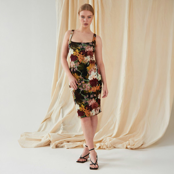 Sarvin Sleeveless Floral Bodycon Dress - black.