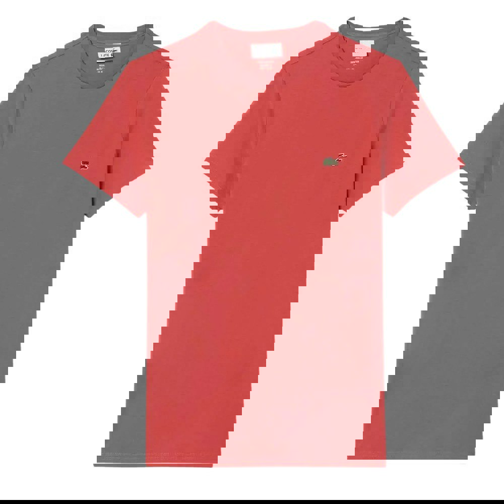 Lacoste Mens Pima Monochrome Cotton Jersey Crew Neck T-Shirt - Red