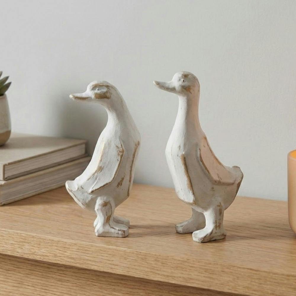 Garden Greatness Duo White Washed Wooden Ducks