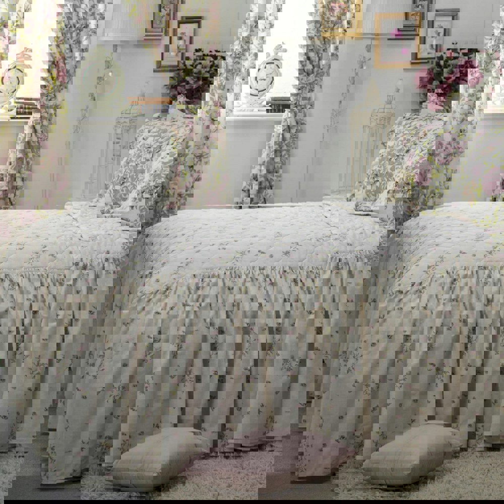 Belledorm Rose Boutique Fitted Bedspread - Ivory/Pink/Green