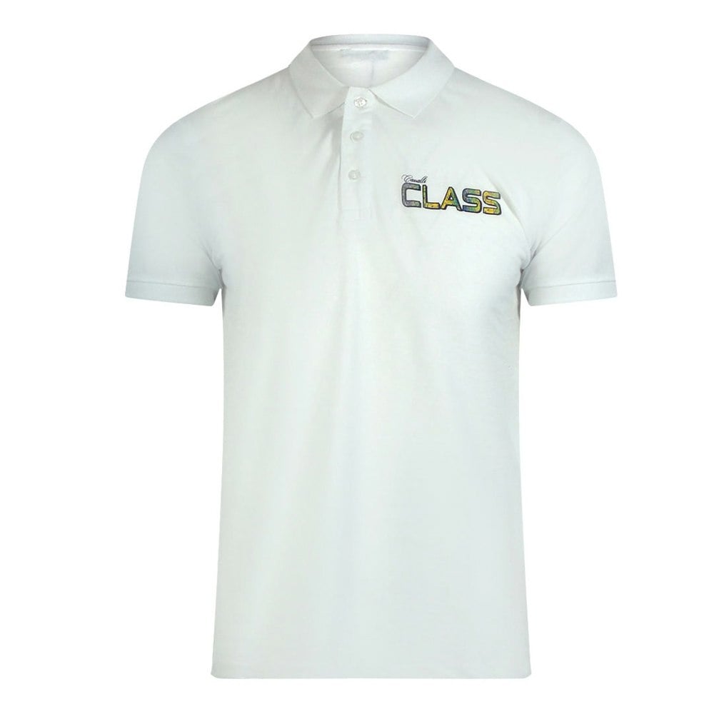Cavalli Class Vibrant Floral Logo Off White Polo Shirt