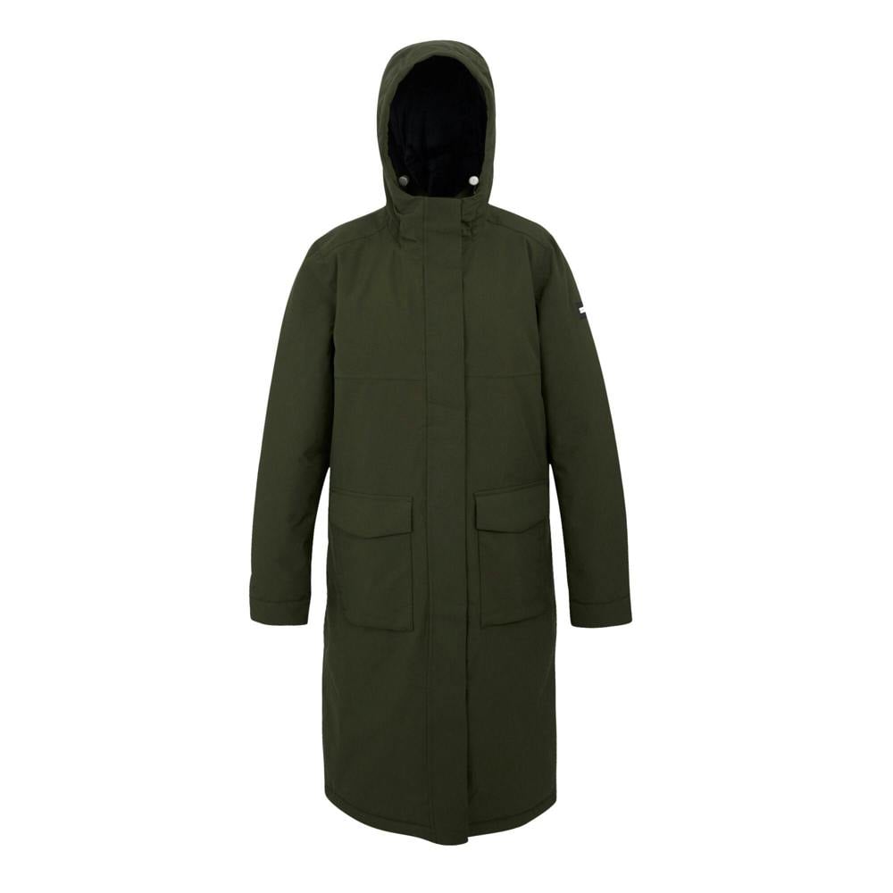 Regatta Womens Yarli Longline Waterproof Jacket - Dark Khaki/Black - Dark Khaki/Black - 100% Polyester