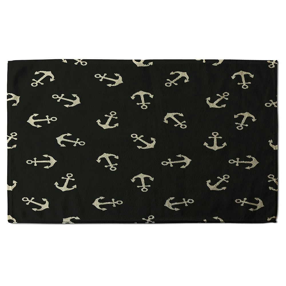 Benjamin Tate Design Anchors on Black Background (Bath Towel)