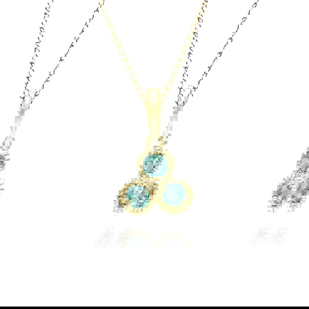 Gemondo Floral Emerald Three Stone Pendant Necklace in 9ct Yellow Gold