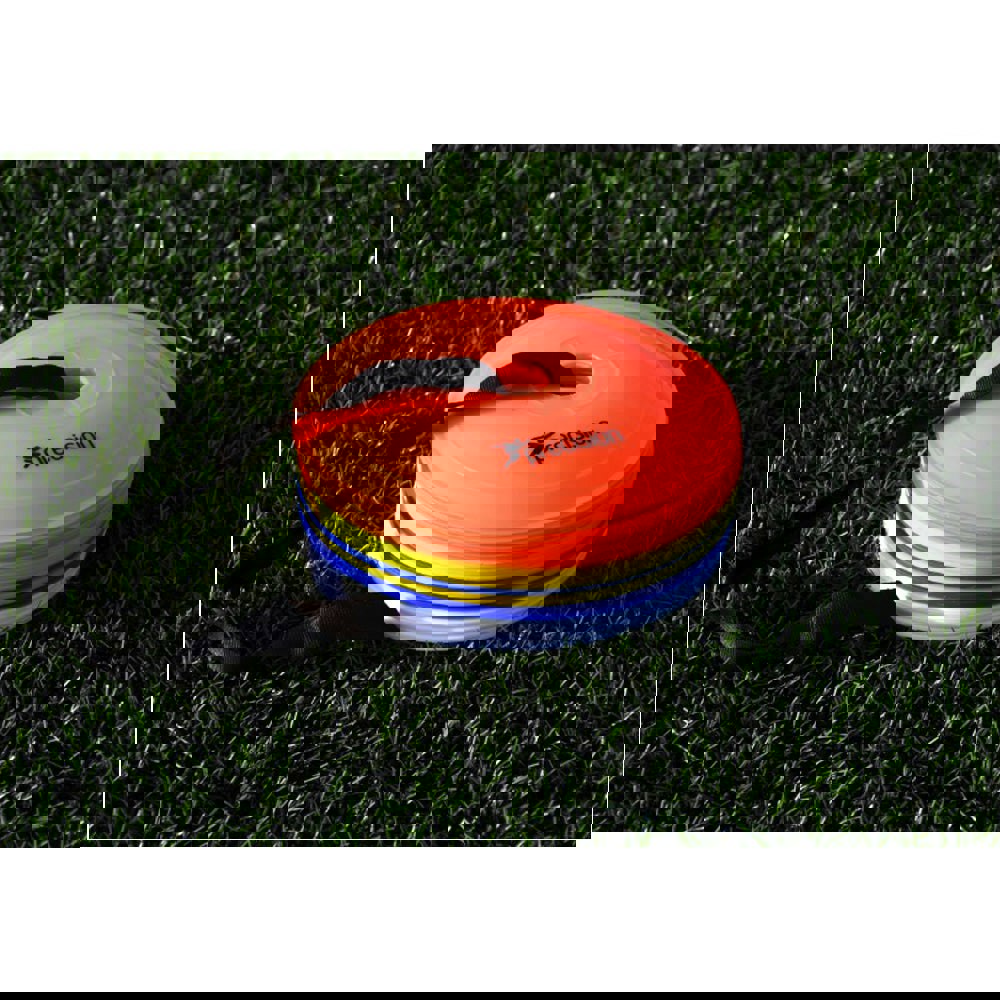 40 Pack Near Flat Sports Pitch Markers - 8.5 Inch Round Slim Cones & Carry Bag