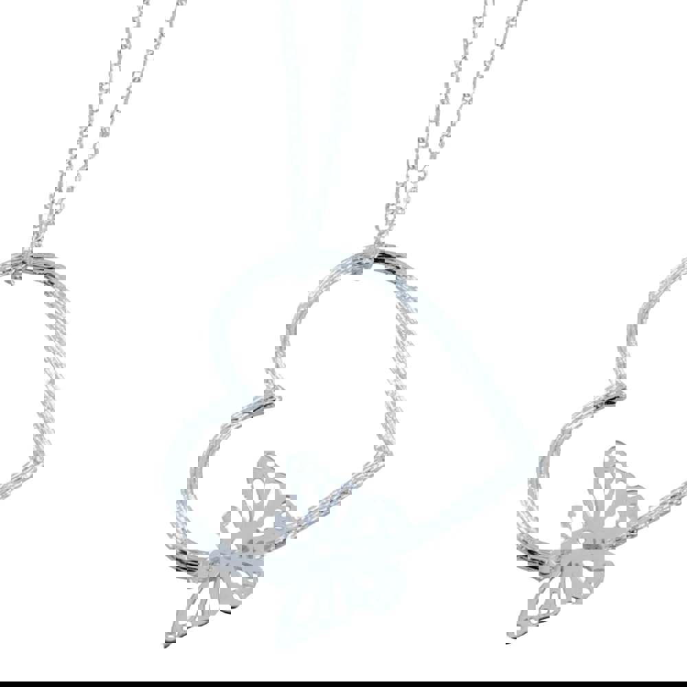 Sterling Silver Butterfly in Heart Necklace - Reeves & Reeves