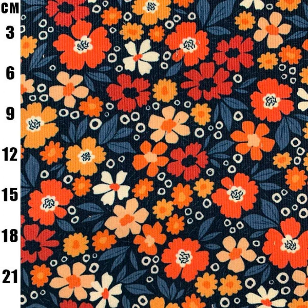 Minerva Printed Cotton Needlecord Dressmaking Fabric per metre, 145cm / 57" Wide - Orange