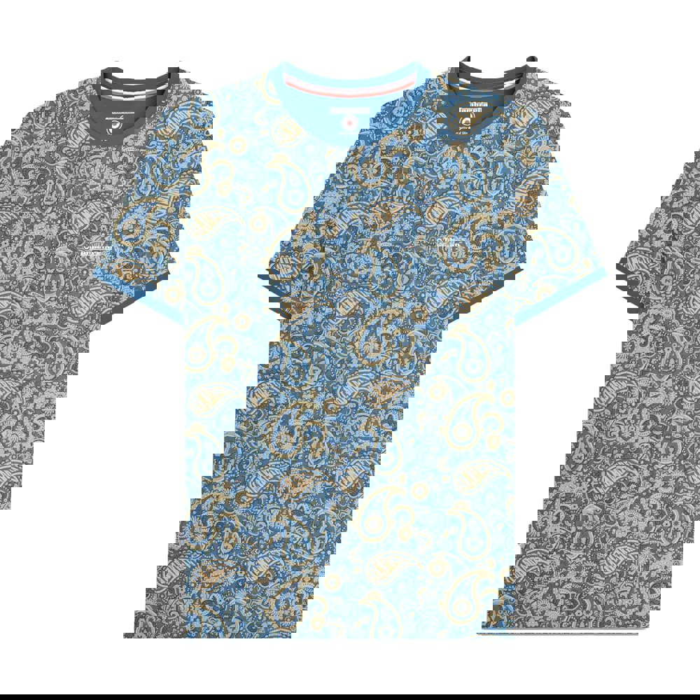 Lambretta Mens SS25 Paisley T-Shirt - Dark Blue/Cream