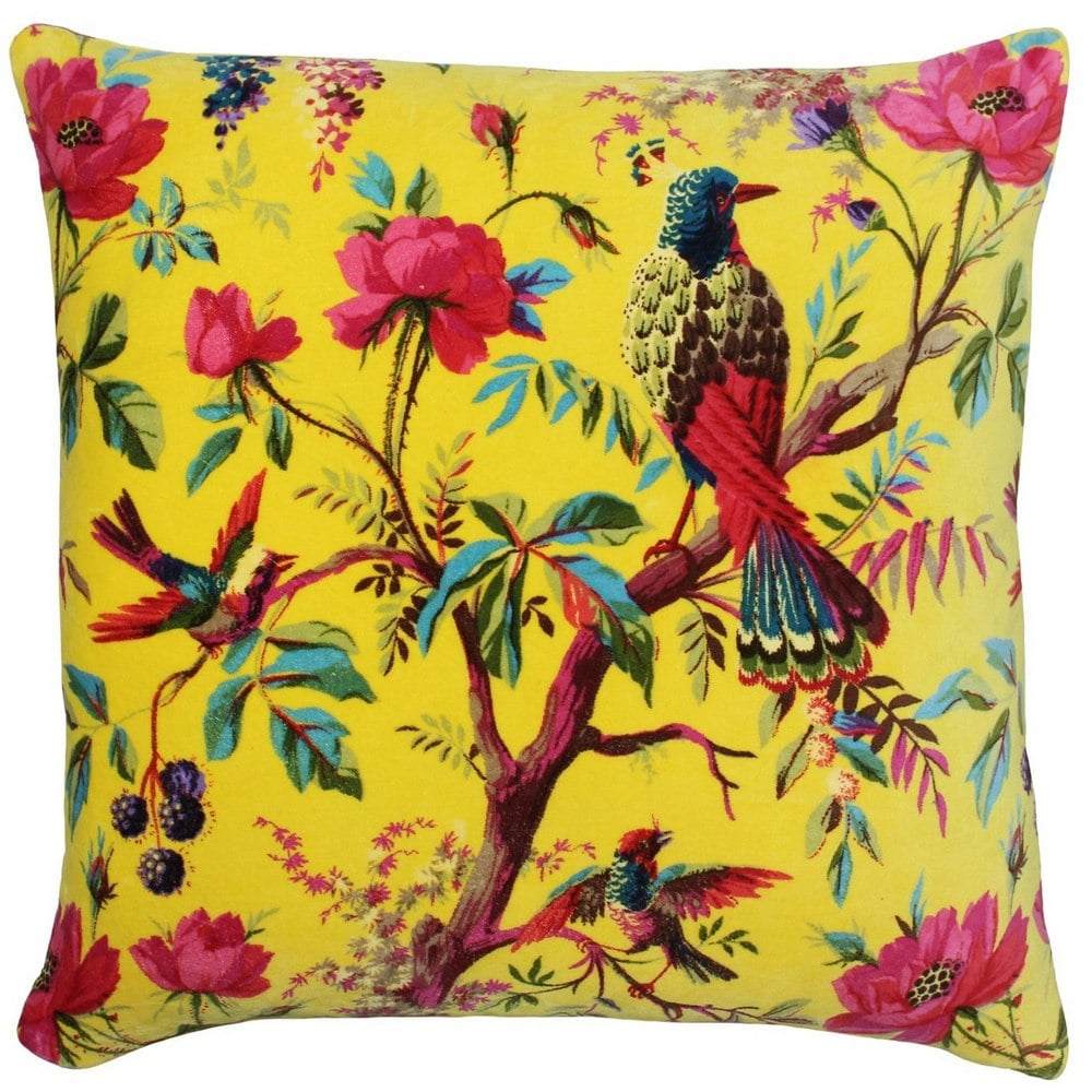 Riva Home Birds Of Paradise Floral Pattern Square Cushion Cover - Yellow/Multicoloured