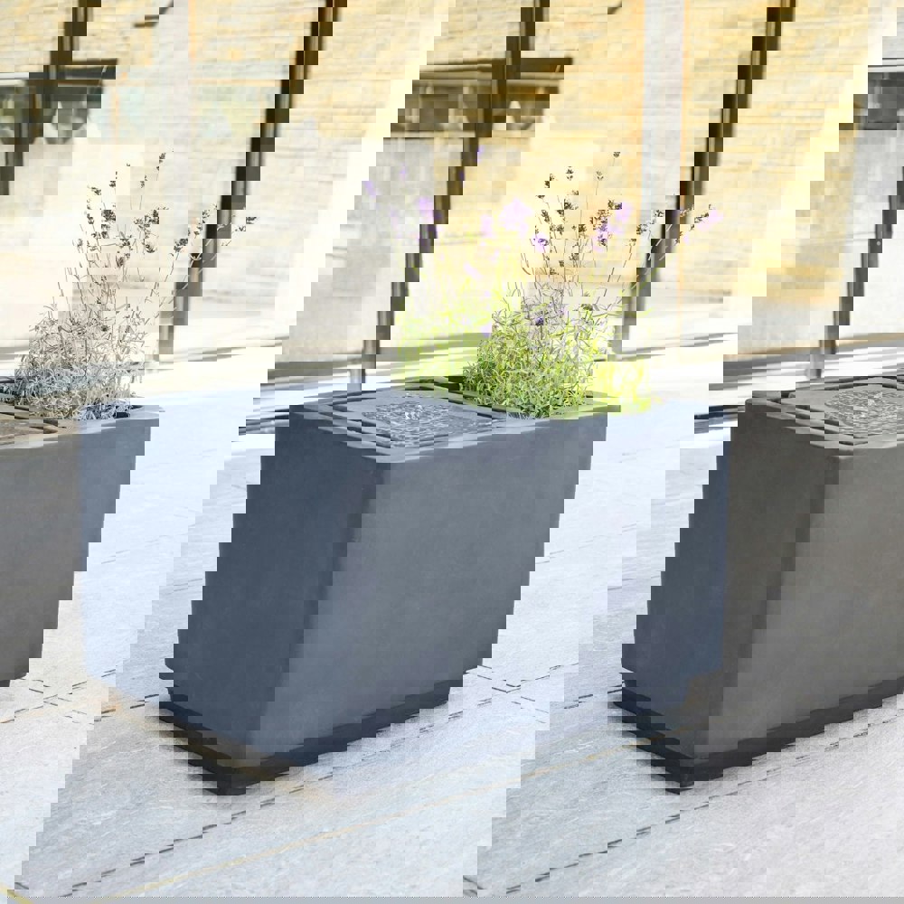 Ivyline Outdoor Contemporary LED Cube Waterfeature with Planter Cement