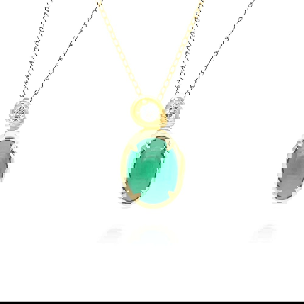 253P335401925 Irregular Oval Dyed Green Chalcedony & Topaz Pendant In 18ct Gold Plated SterlIng Silver Front
