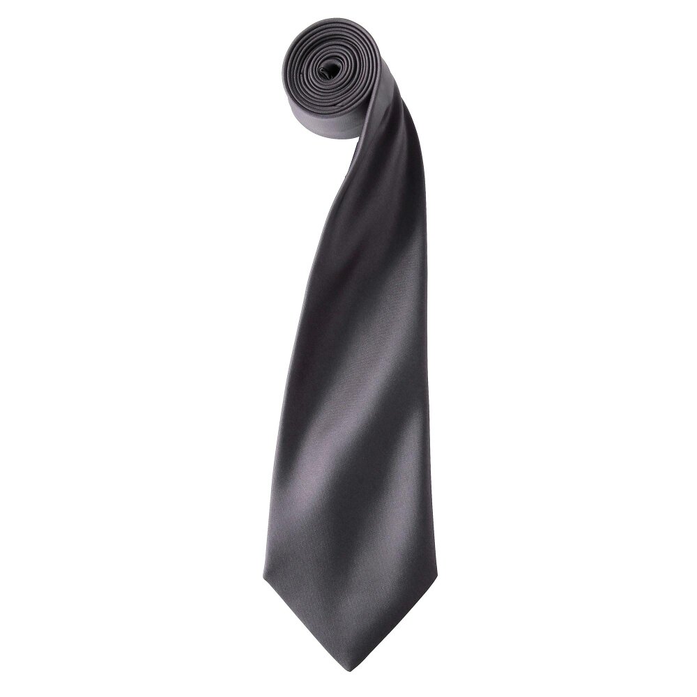 Premier Mens Plain Satin Tie (Narrow Blade) - Dark Grey - Dark Grey - One Size