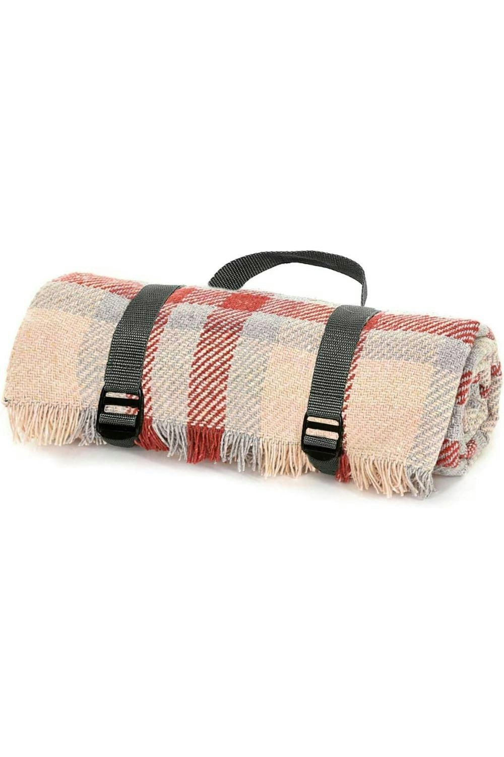 HomeSpace Direct Tweedmill Keith Check Wool Waterproof Picinic Rug Red & Silver